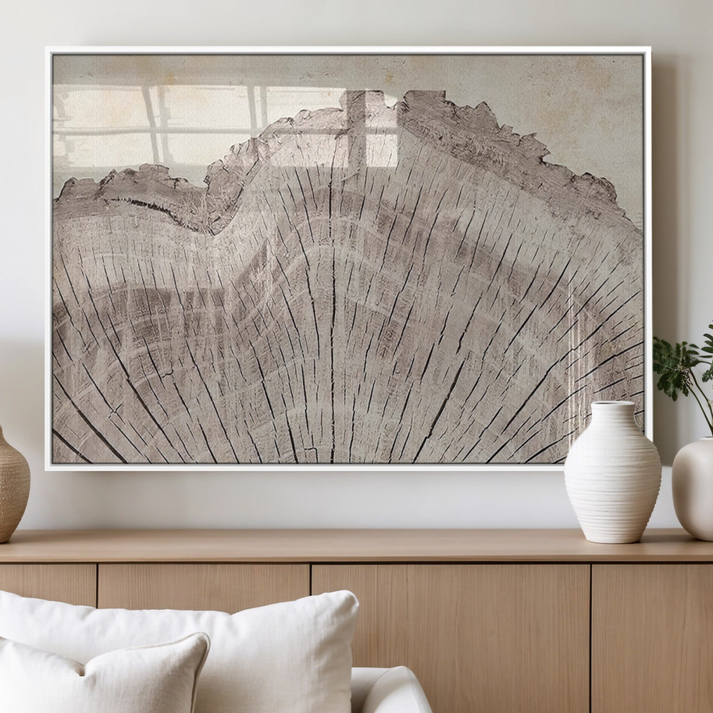 MGV-FP-36X24-3P - Tree Ring Wall Art Triptych, Rustic Wood Ring Canvas Print, Minimalist Wall Decor for Modern Homes