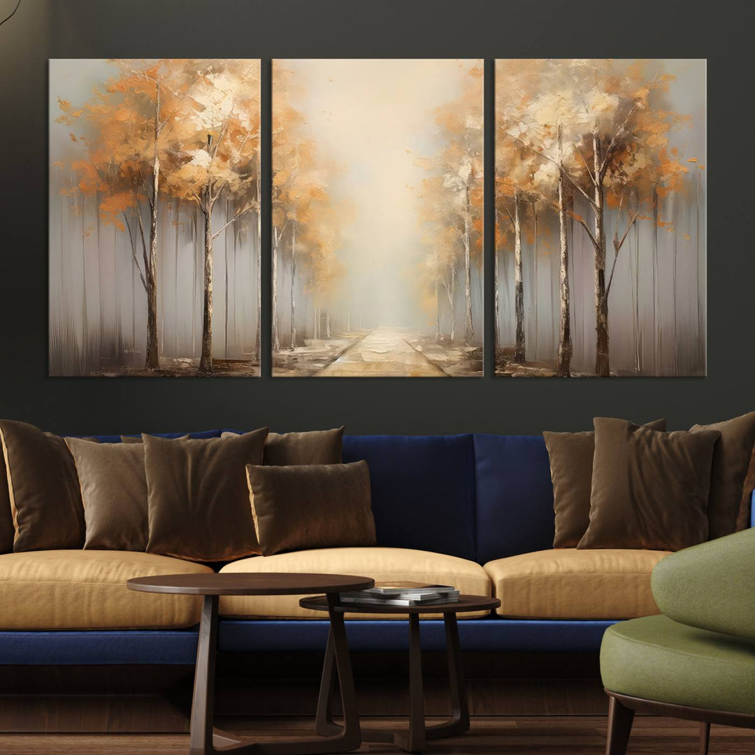 Autumn Forest Path Wall Art | Large Canvas Print for Living Room, Bedroom, or Office Decor | Forest Wall Art, 3 Panel Wall Art