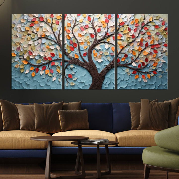 Abstract Tree and Leaf Wall Art Canvas Print