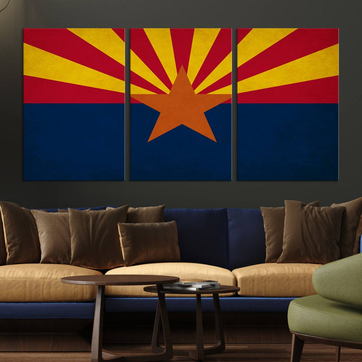 The Arizona States Flag Wall Art Canvas Print, made from museum-quality canvas with a UV-protective coating, is displayed prominently.