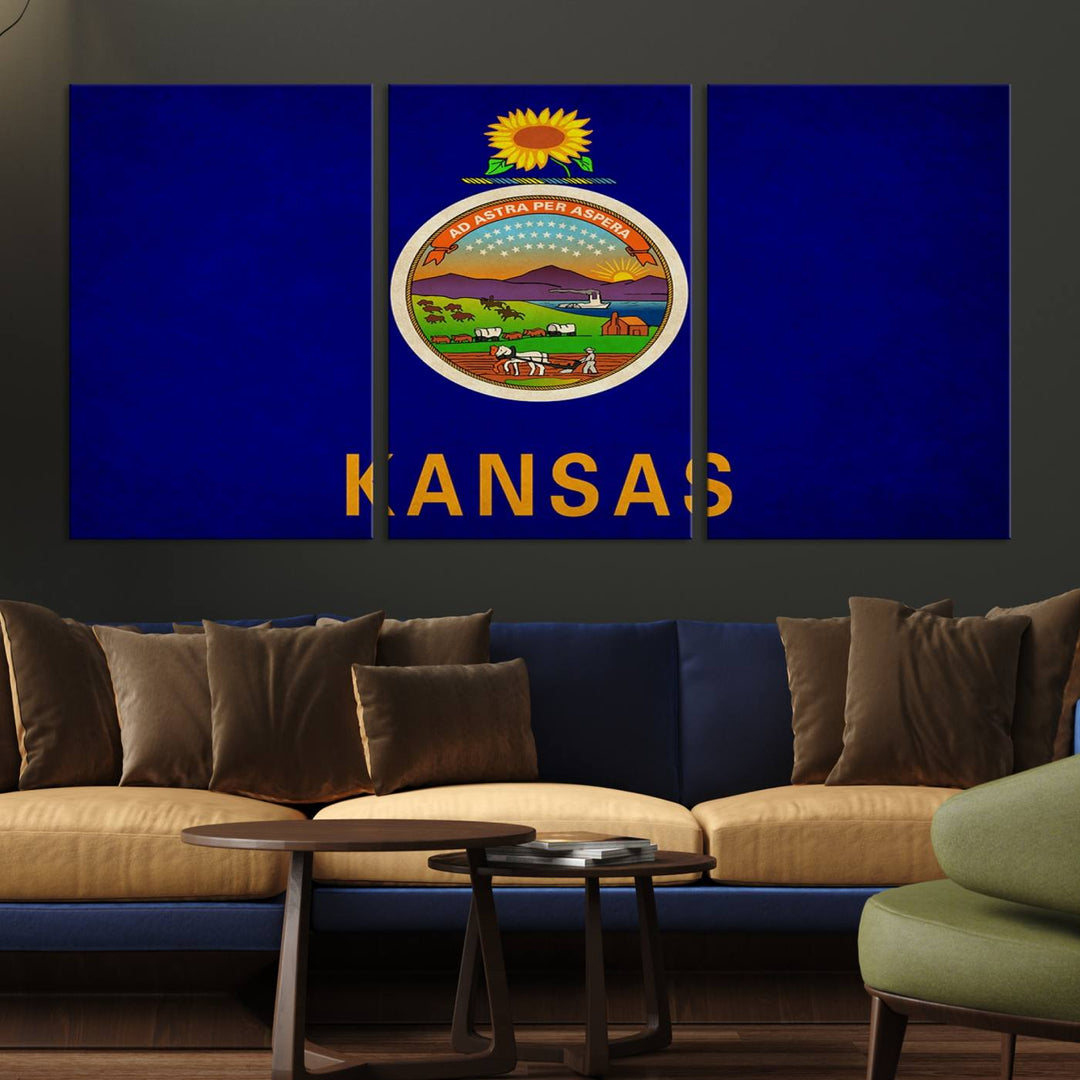 The "Kansas USA States Flag Wall Art Canvas Print" is prominently displayed.