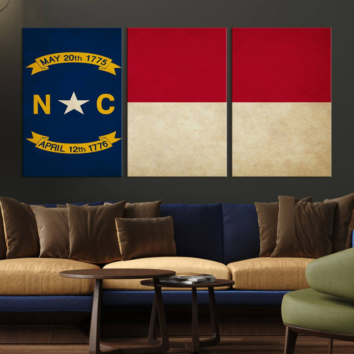 A museum-quality North Carolina State Flag Wall Art Canvas Print graces the wall, adding charm and character to any living space. Enjoy free shipping on this timeless piece.