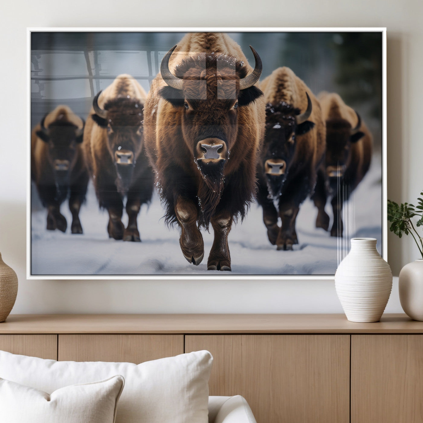 MGV-FP-36X24-3P - Buffalo Wall Art Canvas Print, American Bison Herd Wall Art Canvas Print - Bison Canvas Print