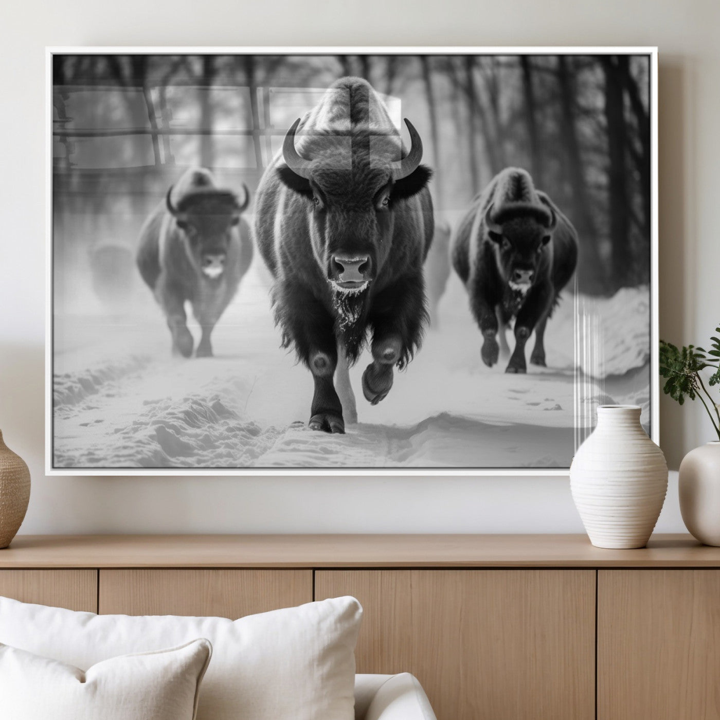 MGV-FP-36X24-3P - Buffalo Wall Art Canvas Print, Bison Family Wall Art Canvas Print