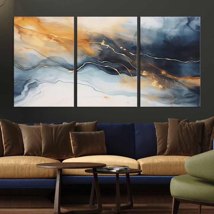 Smoke Blue Wall Art Canvas Print Abstract Artwork Printing