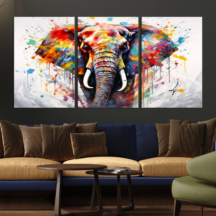 Impresión en lienzo de arte abstracto de pared de elefante de acuarela para decoración moderna del hogar, oficina, sala de estar y comedor