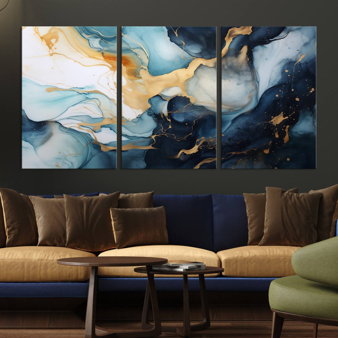 The living room is enhanced by the Marble Fluid Abstract Wall Art Canvas Print, which adds a touch of sophistication.