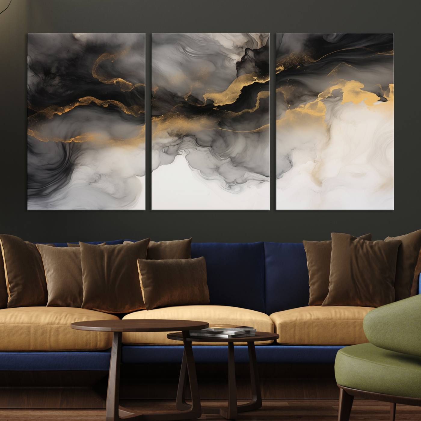 Brown Smoke Art Canvas Print for Living Room Home Decor graces a dark wall.