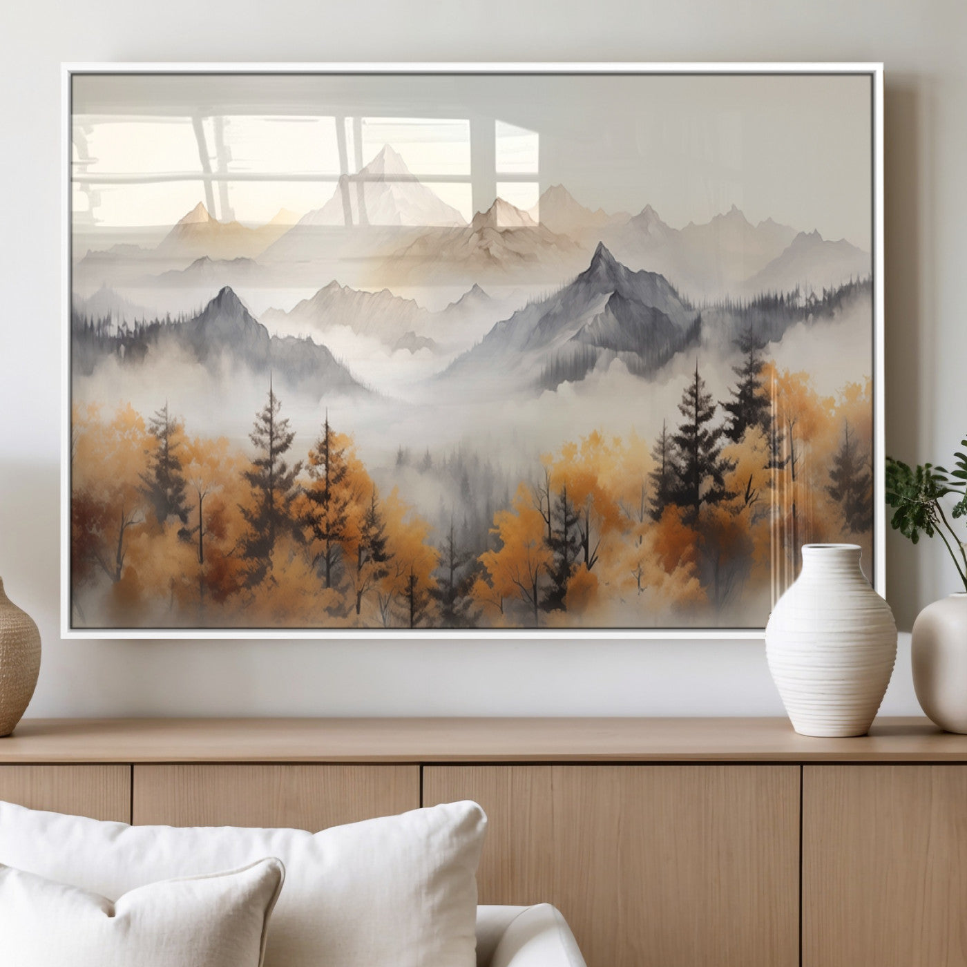 MGV-FP-36X24-3P - Abstract Mountain Wall Art | Misty Mountain Forest and Mountains Canvas Print for Living Room,