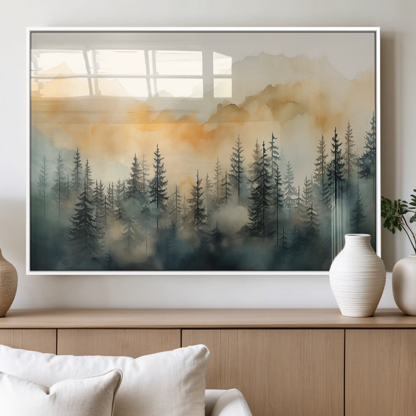34155-MGV-FP-60X30-3P_White-Abstract Forest Print - Mountain Wall Art | Autumn Landscape Canvas Print for Living Room, Bedroom, or Office | Large Wall Art Decor