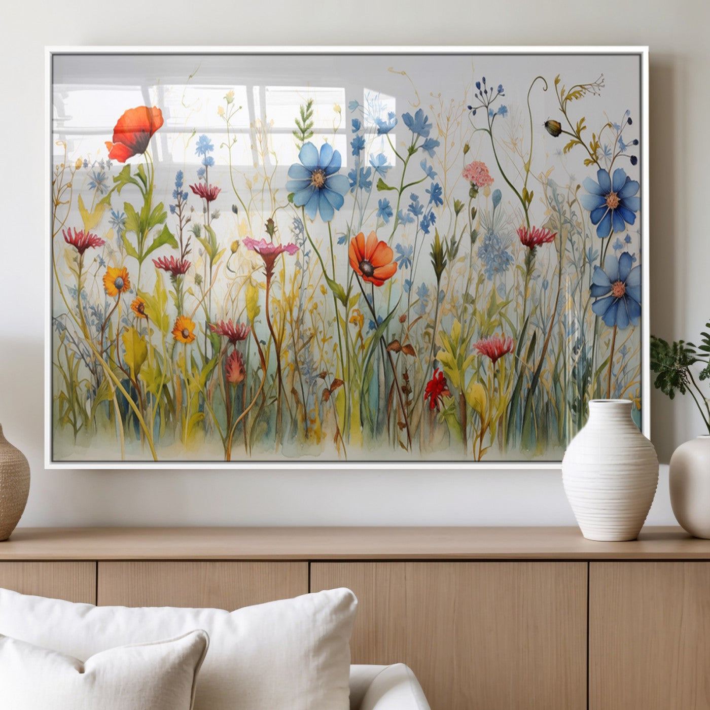 MGV-FP-36X24-3P - Colorful Wildflower Canvas Wall Art - Vibrant Floral Botanical Print, Bright Nature Decor for Living