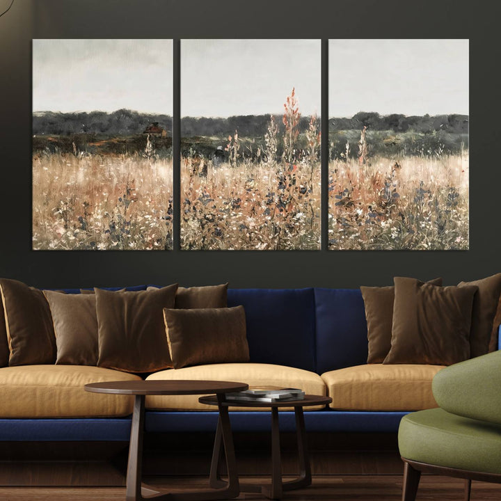 Abstract Wildflower Field Landscape Oil Painting Print, Country Field Wall Art - Framed Ready to Hang