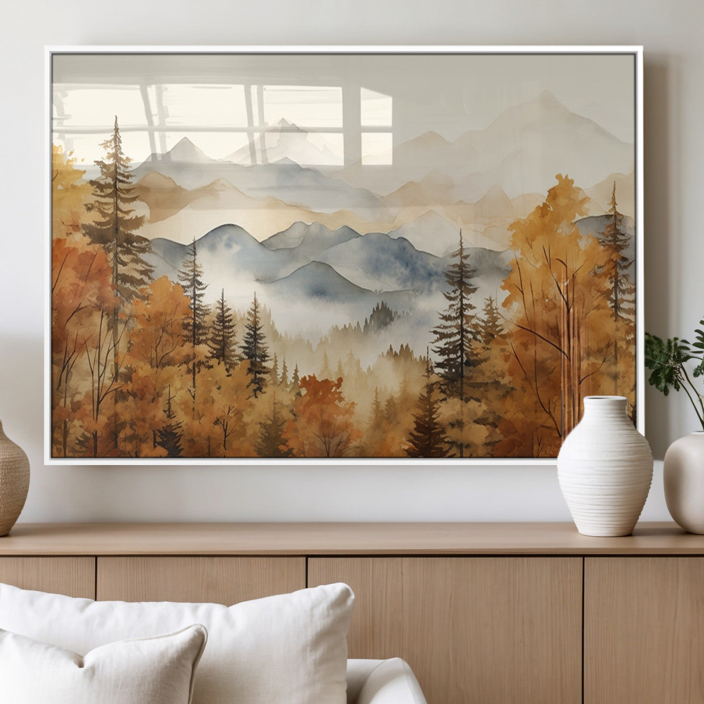 MGV-FP-36X24-3P - Golden Autumn Forest Wall Art Canvas | Mountain Landscape Canvas Print for Living Room or Bedroom |