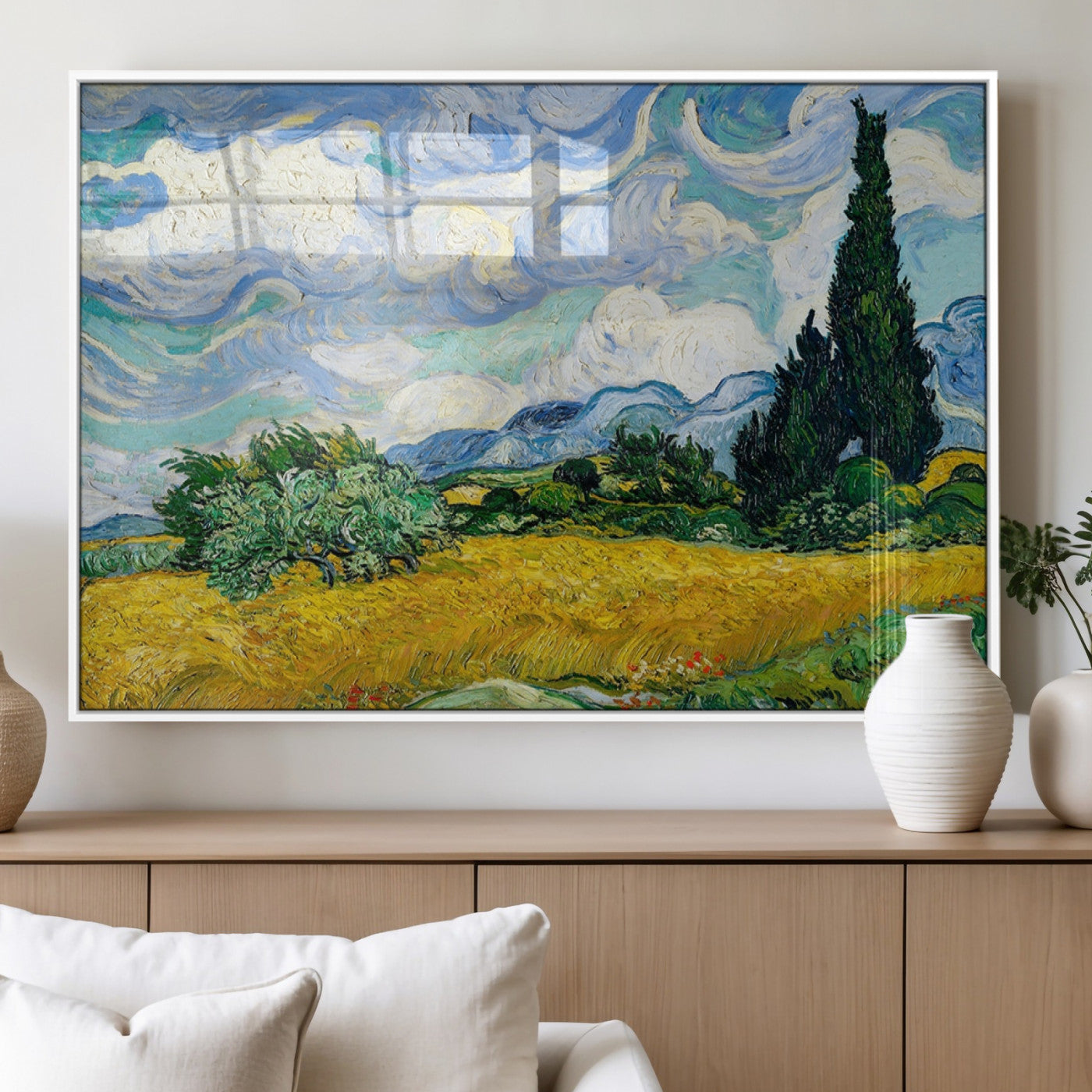 97252-MGV-FP-36X24-3P_White-Wheatfield With Cypresses By Van Gogh Painting Wall Art Canvas, Wheatfield With Cypresses Canvas