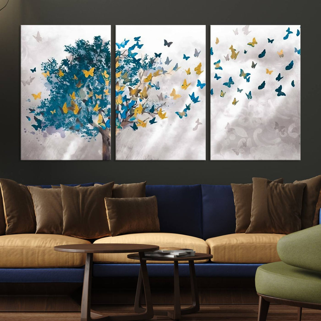 Tree Butterfly Abstract Tree and Butterfly Wall Art Canvas Print