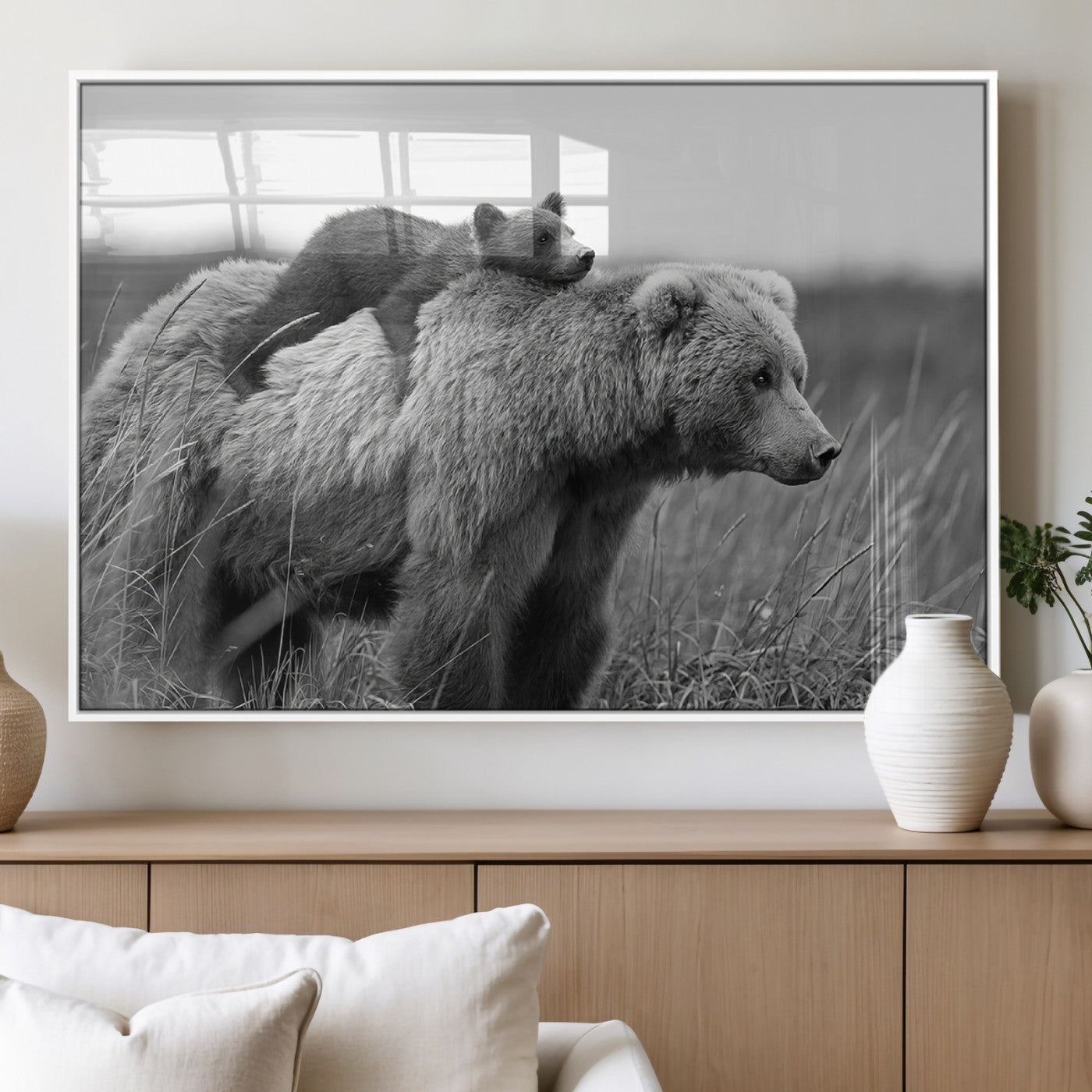 76338-MGV-FP-36X24-3P_White-Bear and Cub Wall Art Canvas | 399 Bear Cub Wildlife-Inspired Animal Art for Living Room or Office |