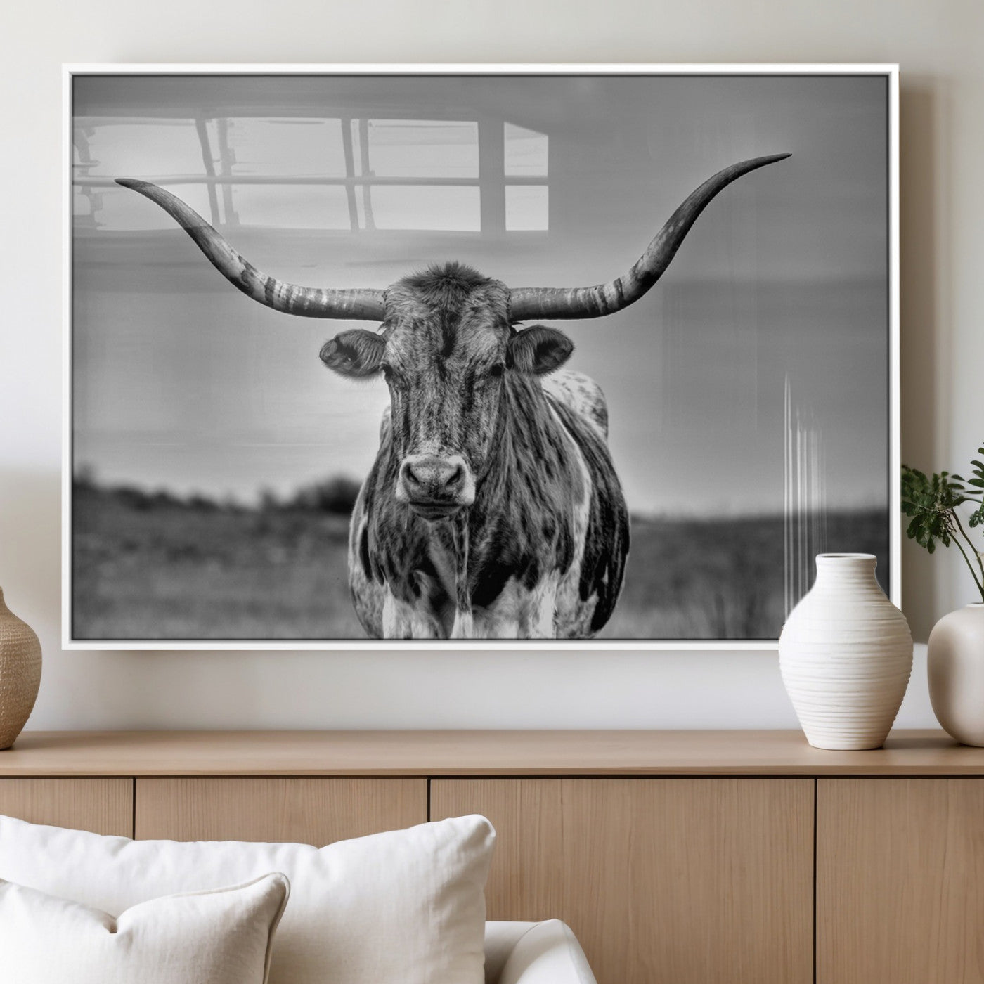 70836-MGV-FP-36X24-3P_White-Texas Longhorn Cow Wall Art, Texas Longhorn Canvas, Cattle Canvas Print