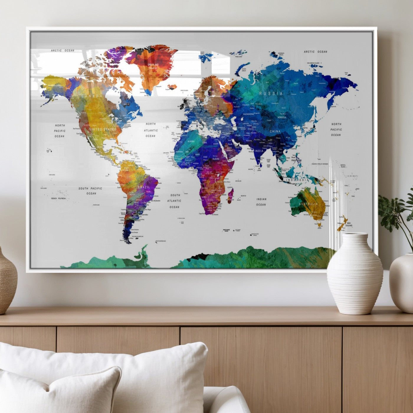 48979-MGV-FP-36X24-3P_White-Push Pin World Map Canvas Print – Framed Wall Art for Couples to Track Their Travels – Anniversary