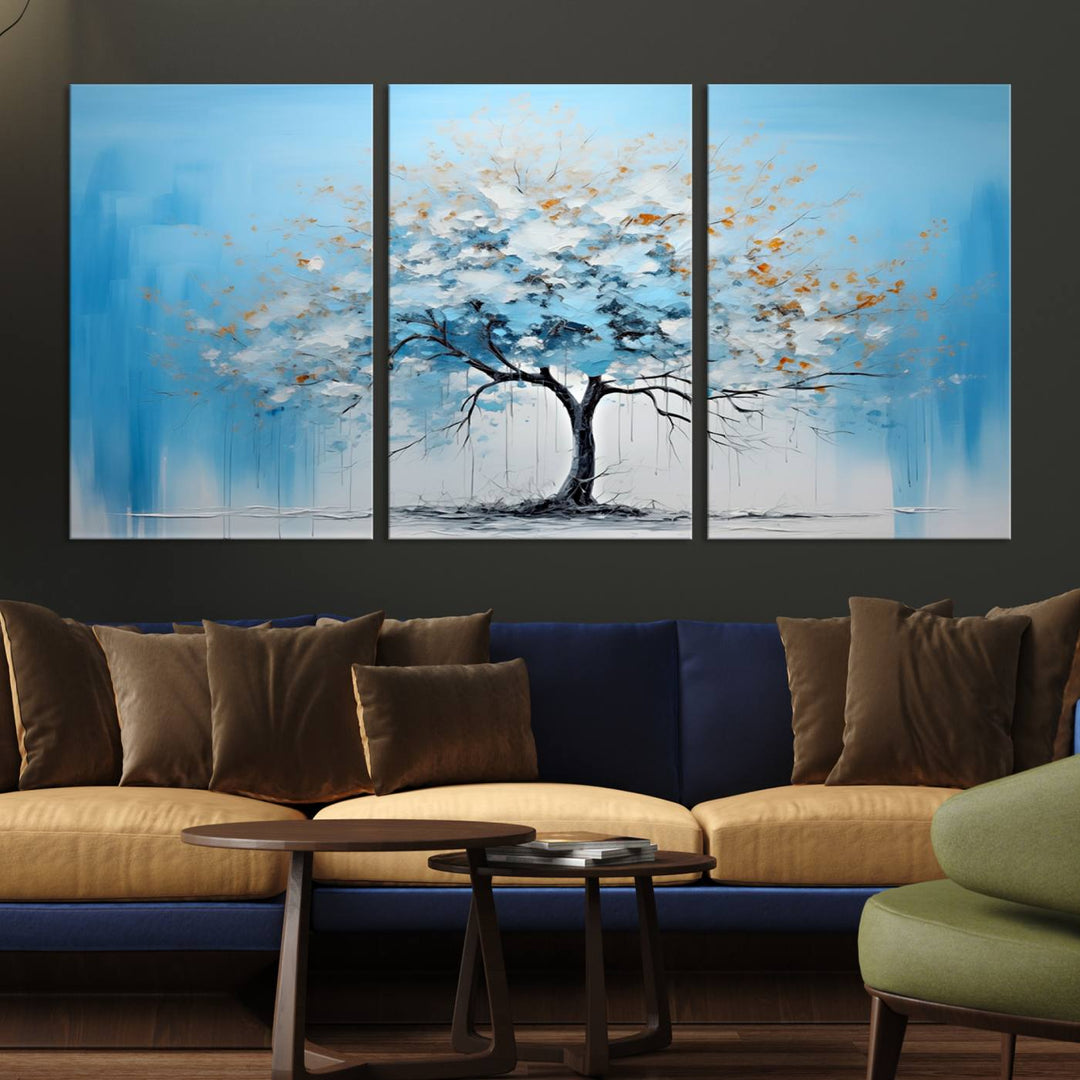 Large Blue Abstract Tree Wall Art Canvas Printing 