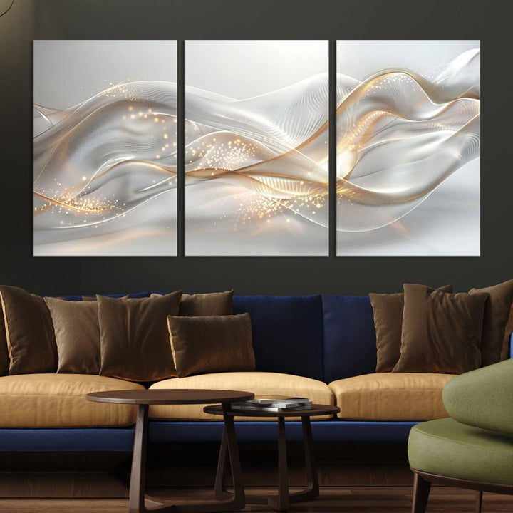 Abstract art Grey and Gold Lines Wall Art