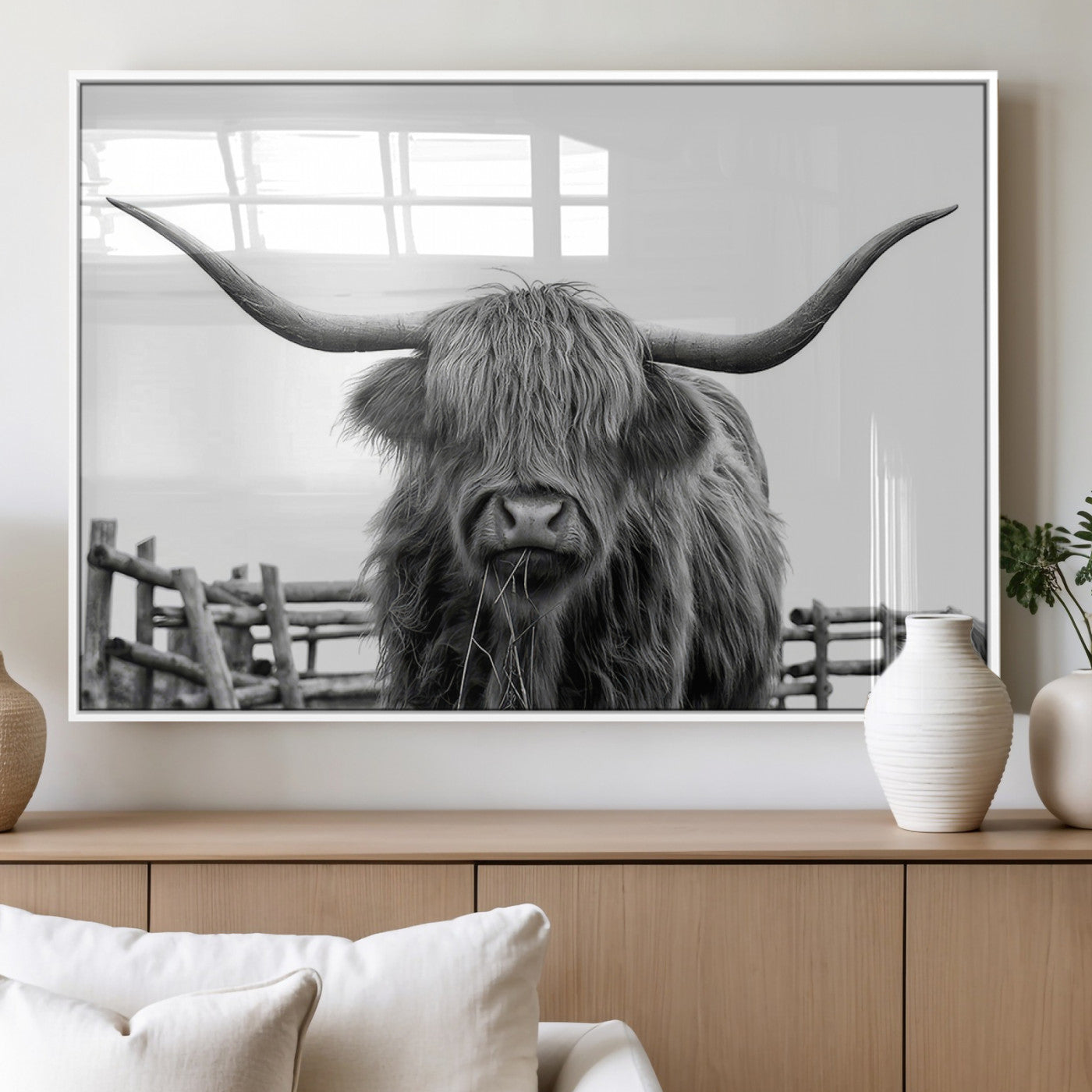58188-MGV-FP-36X24-3P_White-Longhorn Canvas Print, Bighorn Cow Wall Art Canvas Print