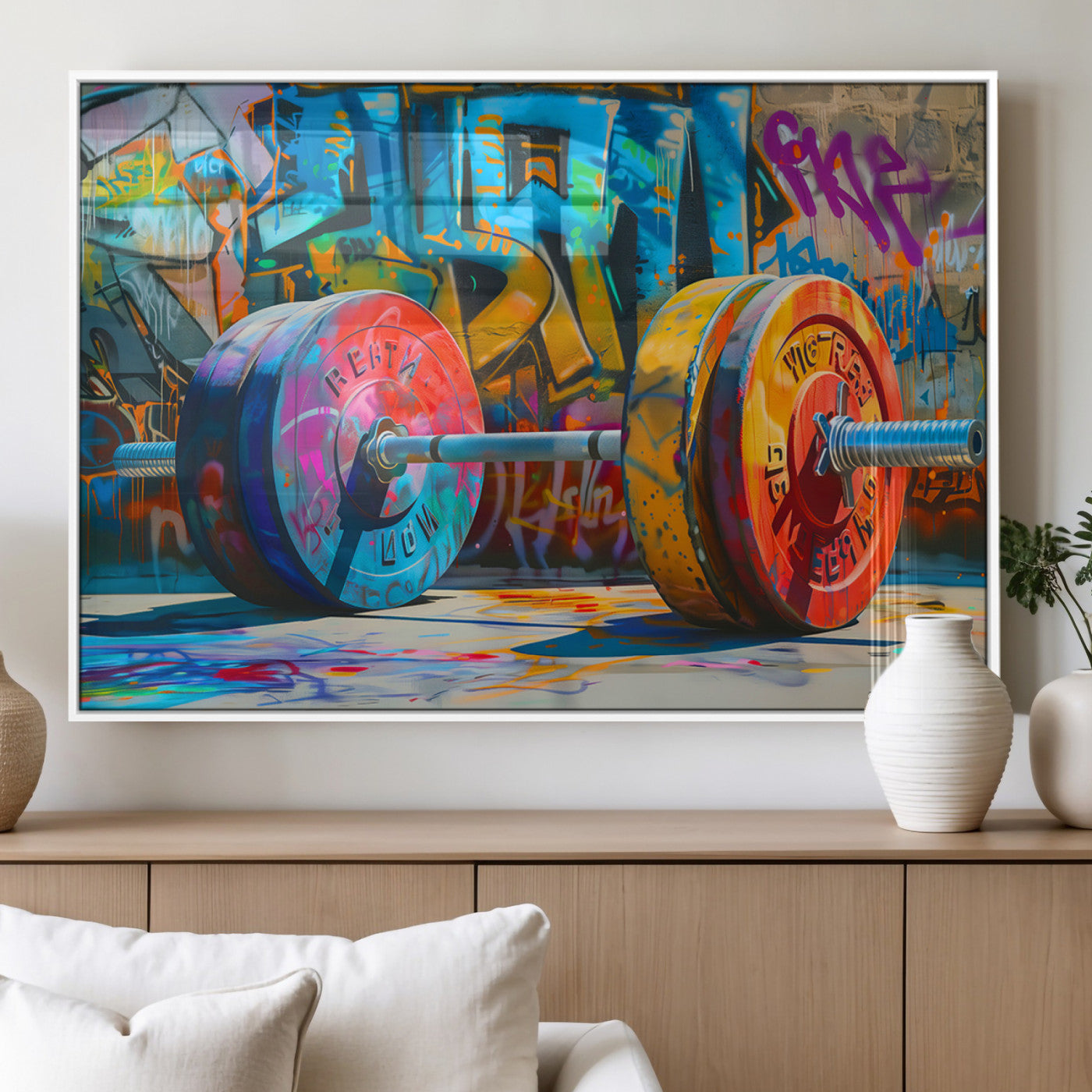 MGV-FP-36X24-3P - Fitness Gym Barbell Graffiti Wall Art Canvas Print