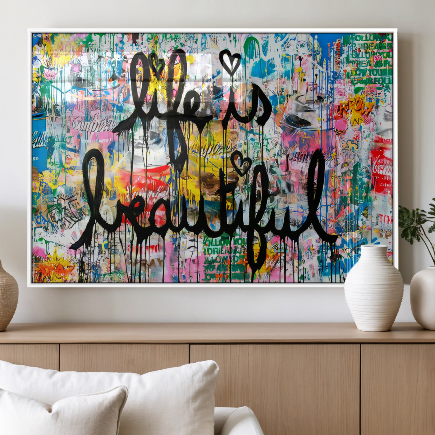 MGV-FP-36X24-3P - Life Beautiful Art Print - Banksy Graffiti Wall Art Canvas Print | Graffiti Wall Art Canvas Print