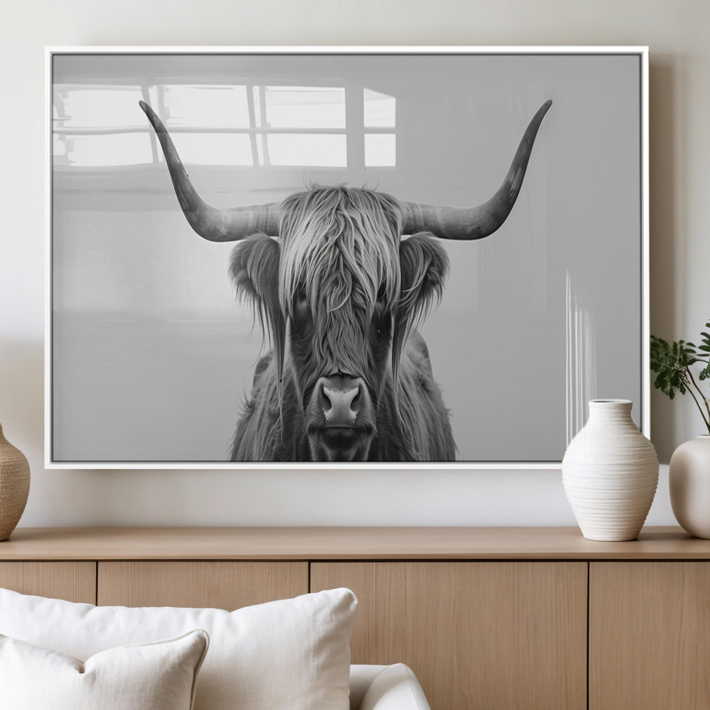 35820-MGV-FP-36X24-3P_White-Farmhouse Longhorn Wall Art Canvas Print, Longhorn Texas Wall Art Canvas Print