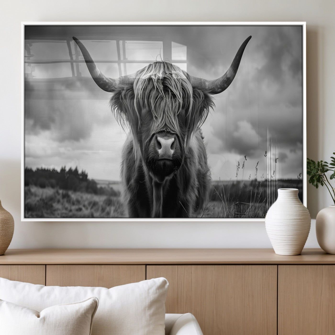 17924-MGV-FP-36X24-3P_White-Scottish Cow Wall Art Canvas Print | Longhorn Wall Art | Bighorn Animal Wall Art