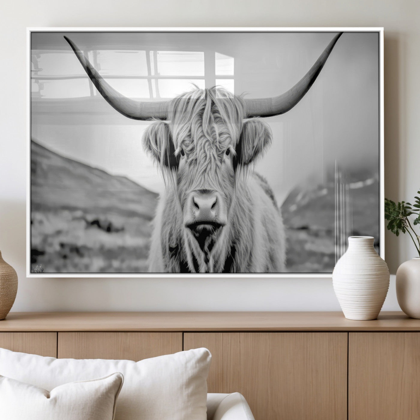 80564-MGV-FP-36X24-3P_White-Scottish Cow Wall Art Canvas Print