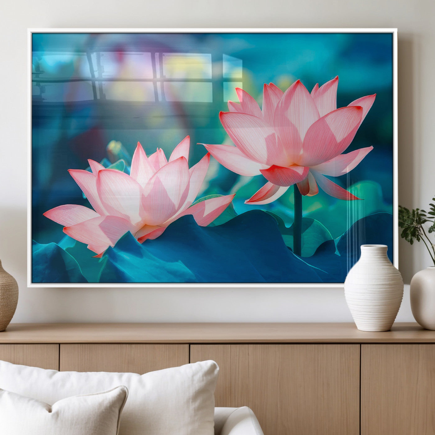 MGV-FP-36X24-3P - Pink Lotus Flower Canvas Wall Art | Vibrant Floral Wall Decor for Living Room, Office, or Bedroom |