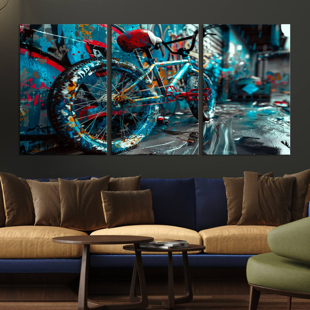 Bicycle Wall Art Canvas Print, Graffiti Wall Art Canvas Print