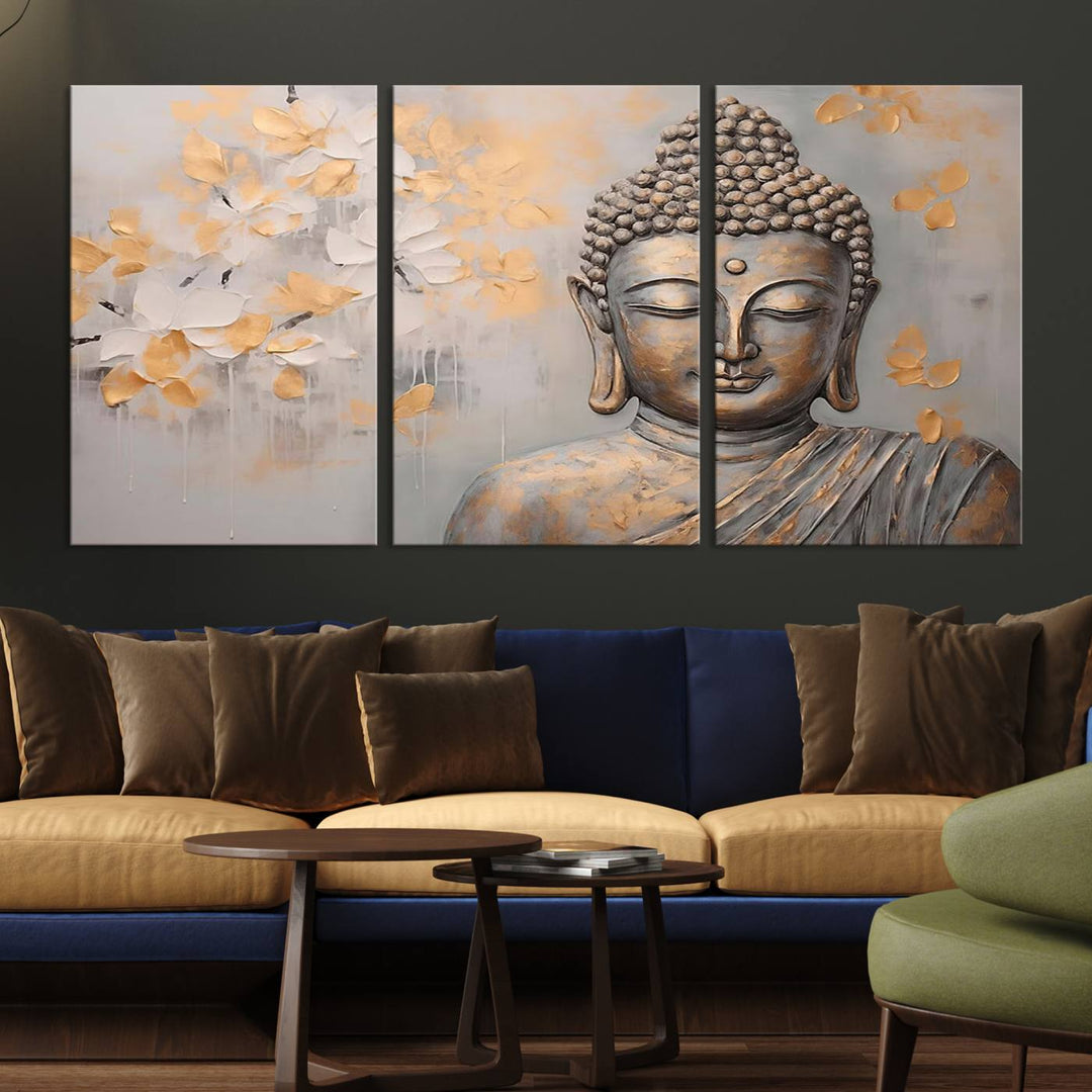 Abstract Buddha Statue Wall Art Canvas Print - Modern Meditation Decor for Living Room, Office, Yoga Studio