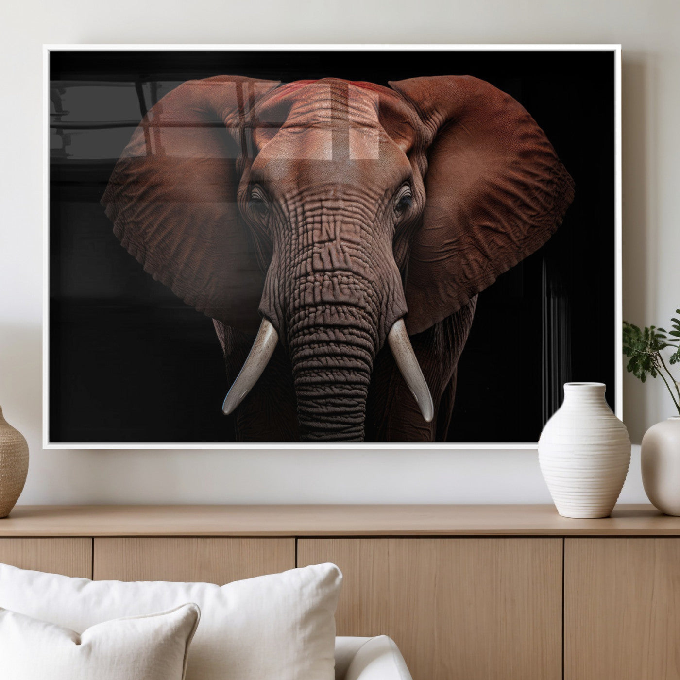 21941-MGV-FP-36X24-3P_White-Wild Elephant Wall Art Canvas Print, Africa Savannah Wild Animal Wall Decor Print