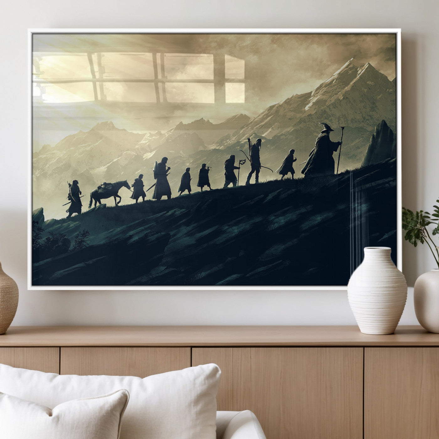 41574-MGV-FP-60X30-3P_White-Lord of the Rings Silhouette Wall Art Capturing the Epic Quest Through Middle-Earth - The