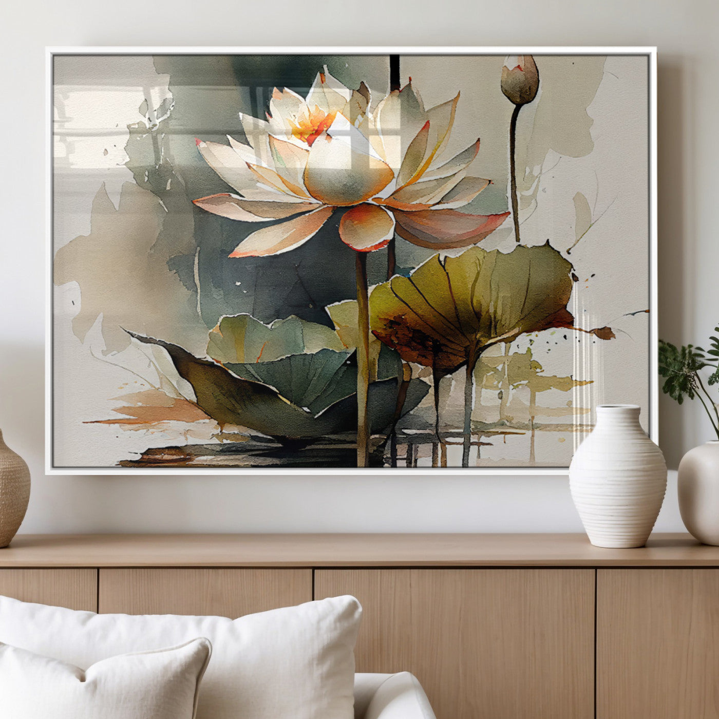 MGV-FP-36X24-3P - Lotus Flower Watercolor Canvas Print – A Symbol of Serenity and Growth, Captured in Soft Watercolors