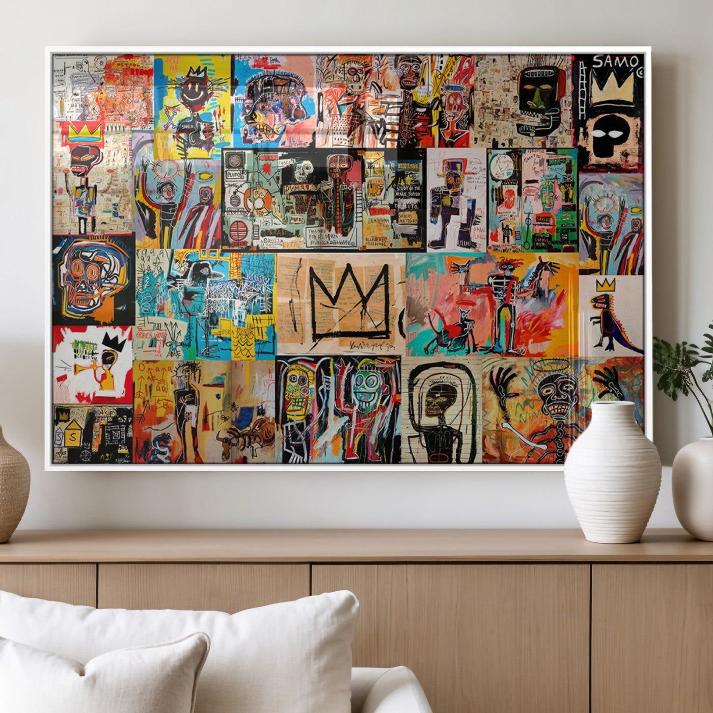MGV-FP-36X24-3P - Abstract Art Collage Wall Art Canvas Print – Framed, Ready to Hang, Urban Graffiti Style