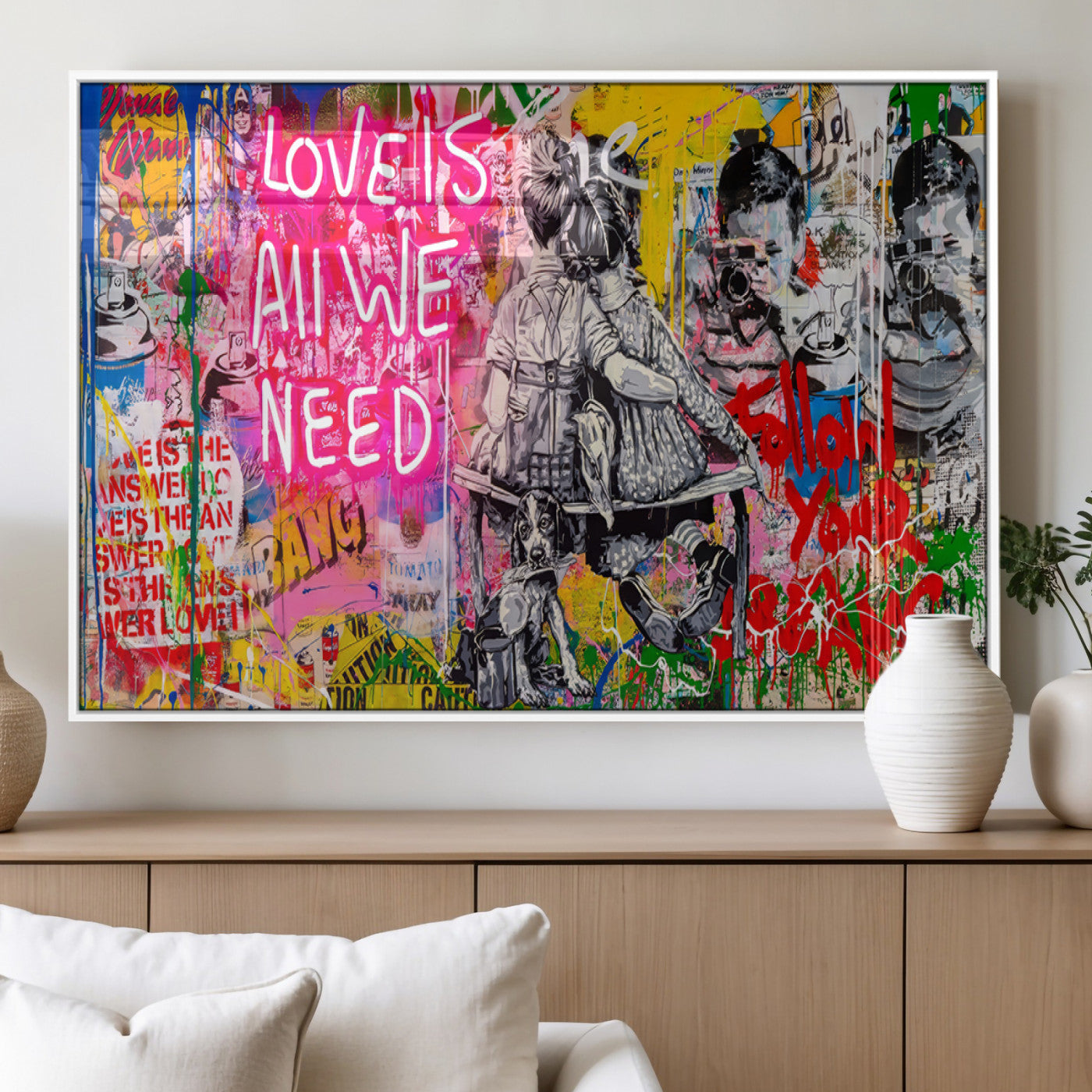 MGV-FP-36X24-3P - Follow Your Dreams & Love is All We Need Graffiti Street Art Triptych | Colorful Urban Wall Art