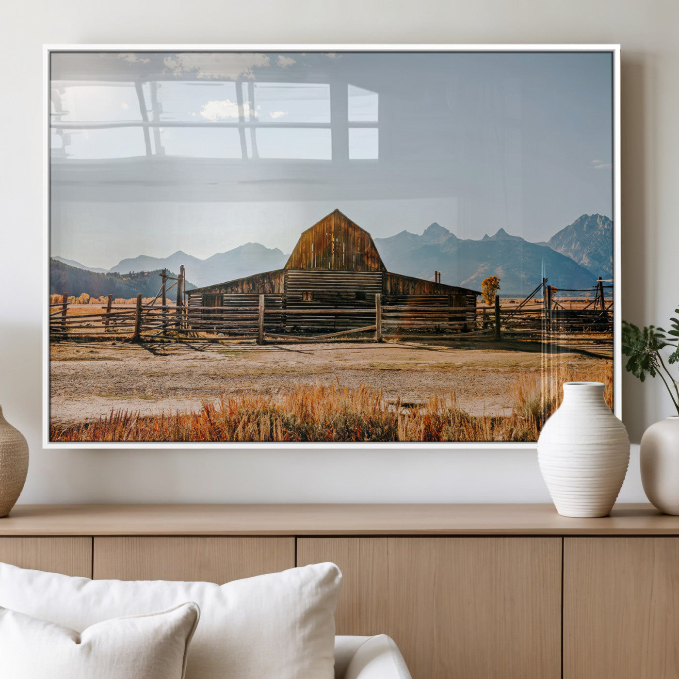 MGV-FP-36X24-3P - Vintage Old Barn Field Wall Art Canvas Print for Farmhouse Decor - Rustic Barn Wall Art Canvas Print