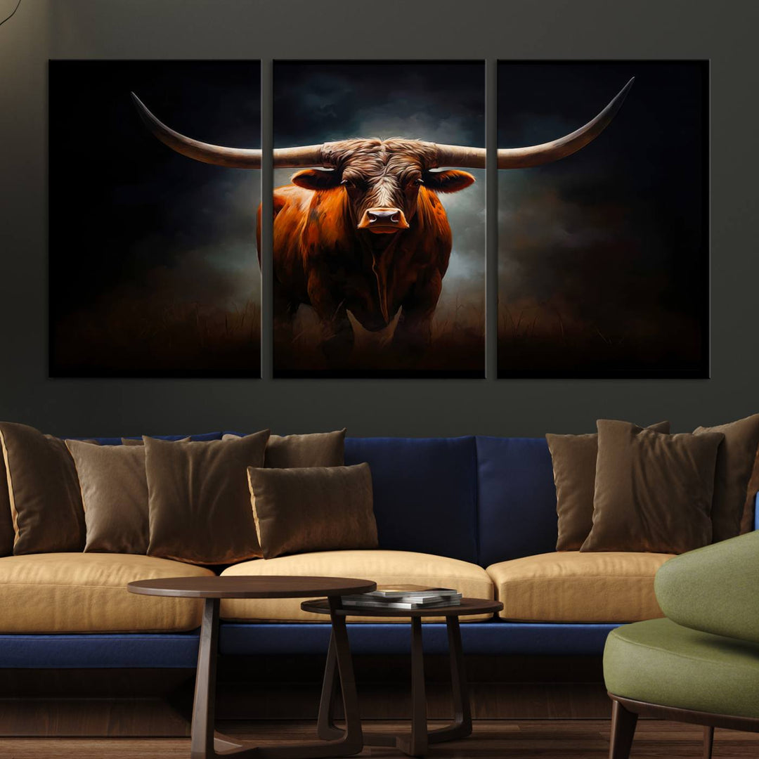 Longhorn Bull Wall Art Canvas Set – Bold Western Elegance for Rustic Home Décor