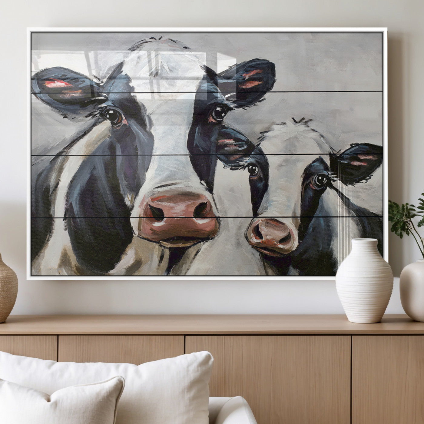 28934-MGV-FP-36X24-3P_White-Vintage Baby and Mom Cattle Wall Art Canvas Print