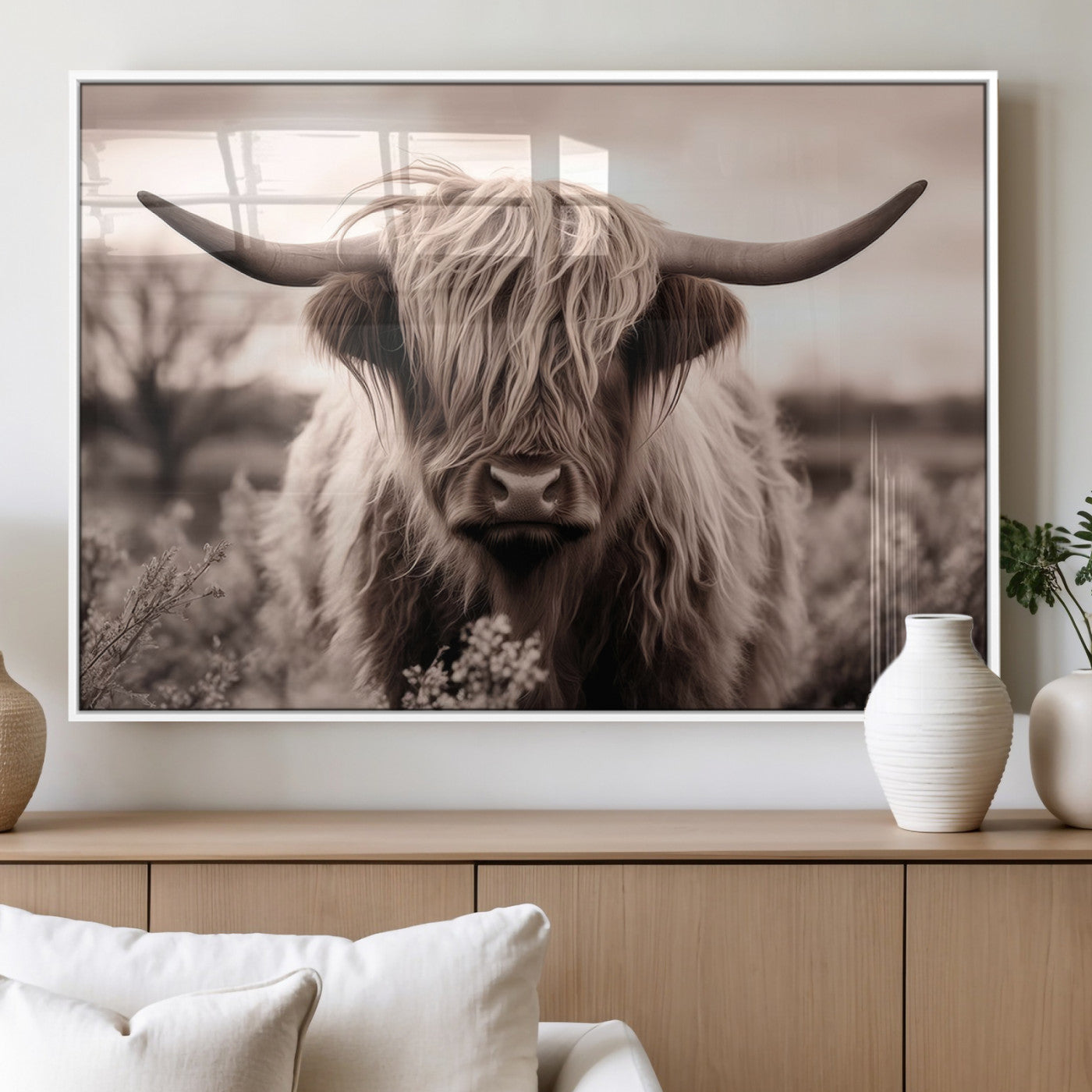 MGV-FP-36X24-3P - Scottish Cow Longhorn Wall Art Canvas Print