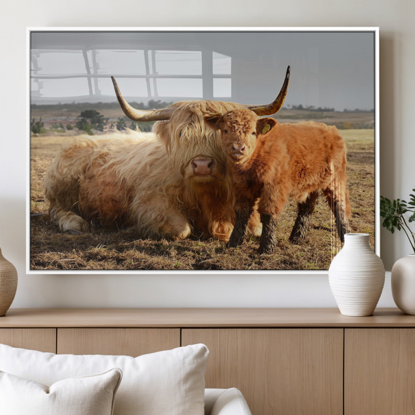 MGV-FP-36X24-3P - Highland Cow Canvas Wall Art Animal Print for Farm House Decor