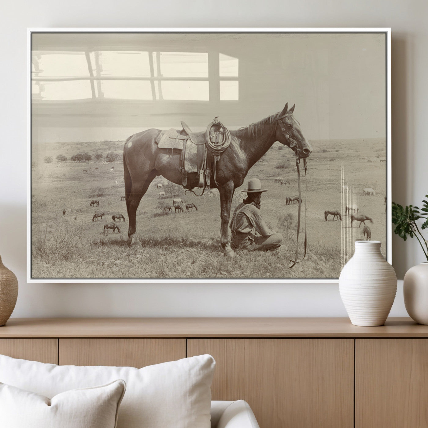 MGV-FP-36X24-3P - Cowboy Wall Art - Western Horse Canvas Print - Vintage Western Wall Art Canvas Print, Ready to Hang