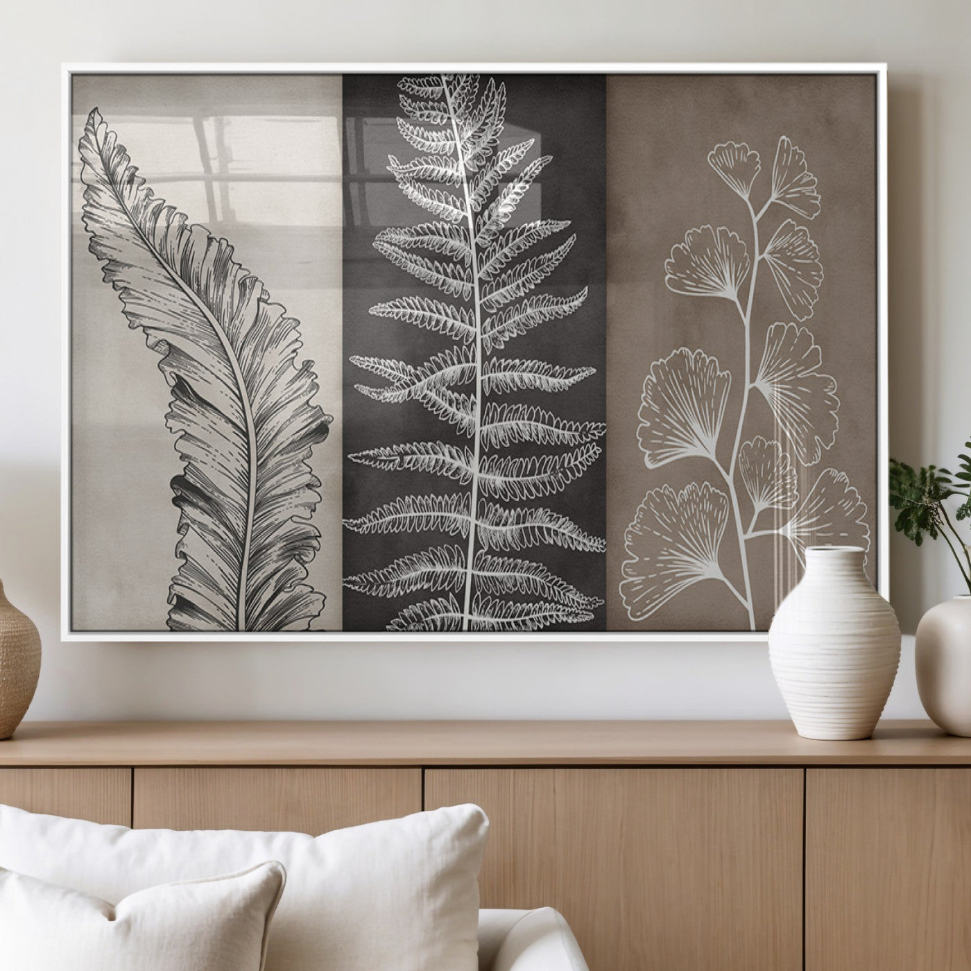 MGV-FP-36X24-3P - Minimalist Botanical Wall Art Canvas Print, Framed and Ready to Hang - Nature Art Print for Home