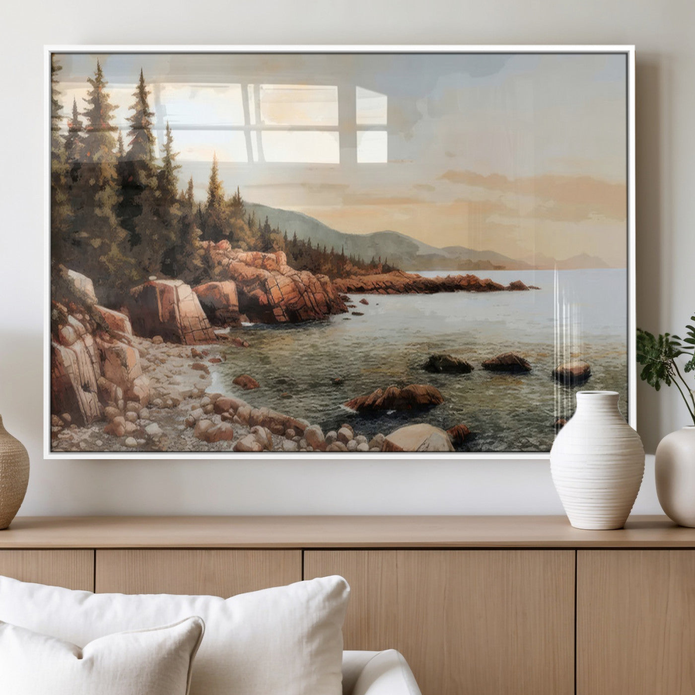 77145-MGV-FP-36X24-3P_White-Serene Coastal View of Acadia National Park Wall Art - Stunning 3-Panel Wall Art Canvas Print,