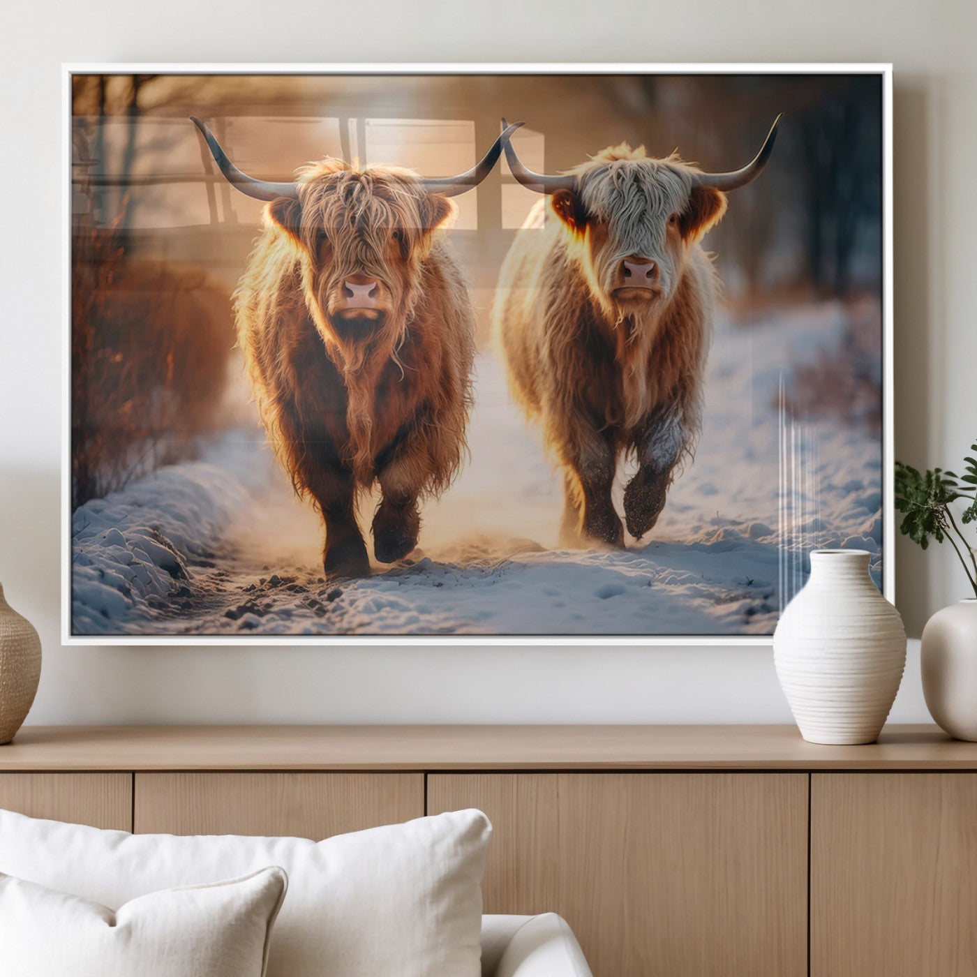 MGV-FP-36X24-3P - Scottish Highland Cow Horn Farm Wall Art Canvas Print