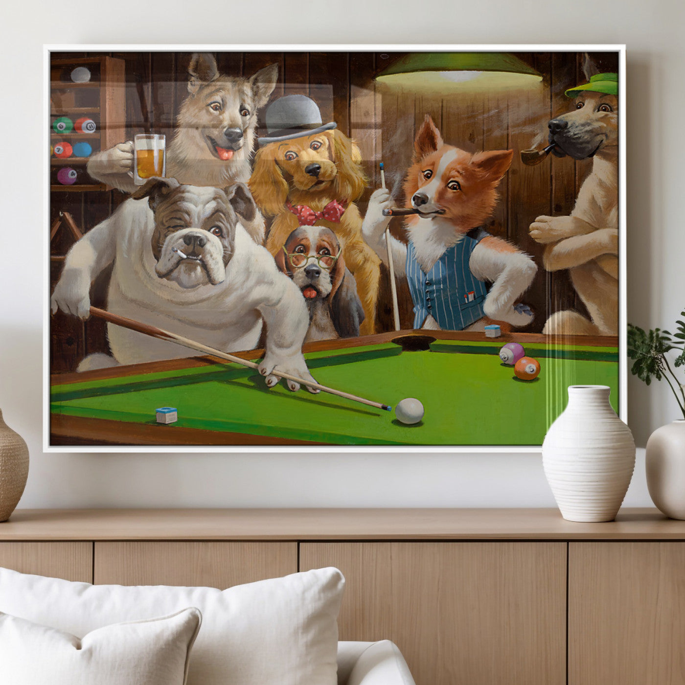 MGV-FP-36X24-3P - Dogs Playing Pool Canvas Wall Art Funny Gifts Dog Print