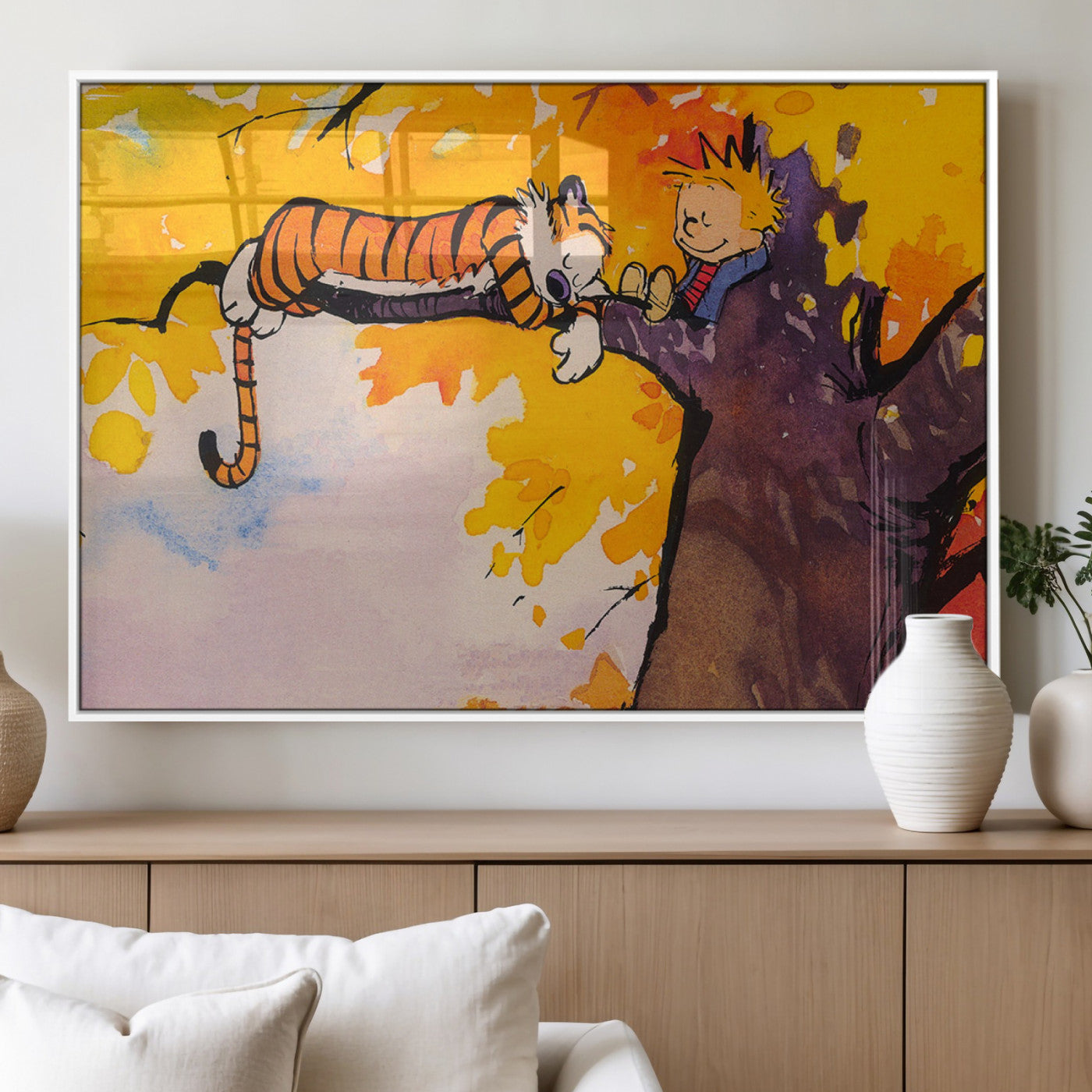 MGV-FP-60X30-3P - Calvin and Hobbes Tree Scene Canvas Print | 3 Panel Large Wall Art for Living Room or Kid’s Room,