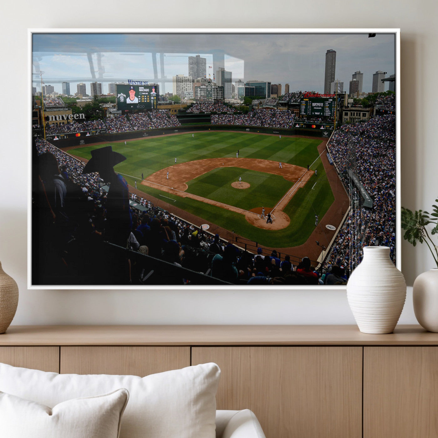 34859-MGV-FP-36X24-3P_White-Chicago Cubs Baseball Team Print - Wrigley Field Stadium Wall Art Canvas Print